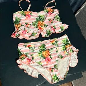 Tropical Pink Ruffle Bikini Set